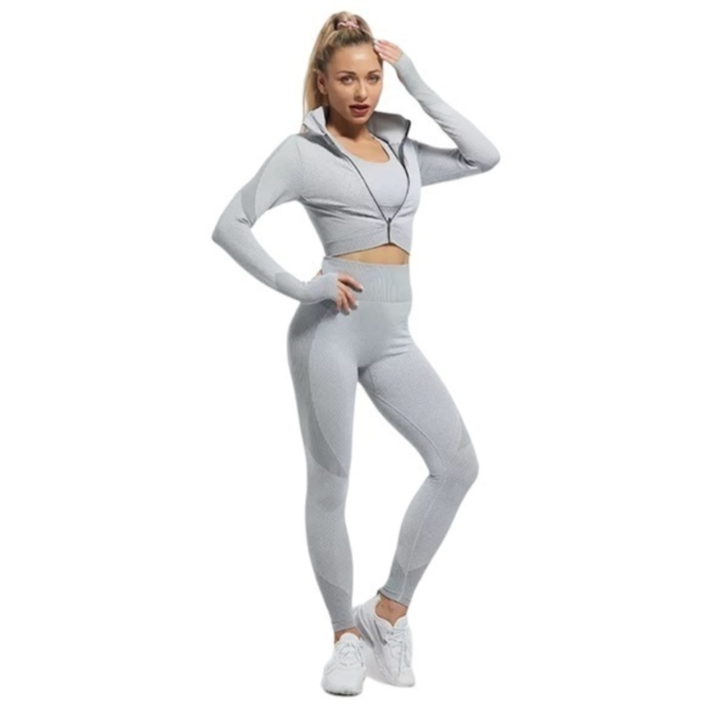 3 Pcs Knitted Yoga Jacket Tank Leggings Set